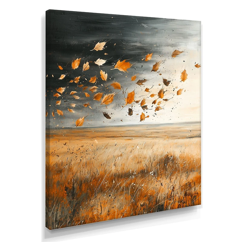 Art mural prairie balayée par le vent feuilles d’automne