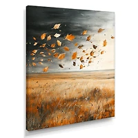 Art mural prairie balayée par le vent feuilles d’automne