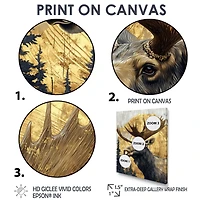 Art mural élan doré forêt hivernale « Golden Moose »