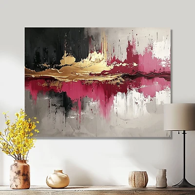 Art mural fusion or et rose abstrait expressionniste