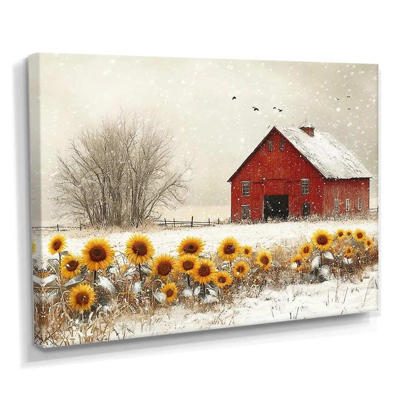 Art mural charme rustique « Winter Barn Sunflowers »