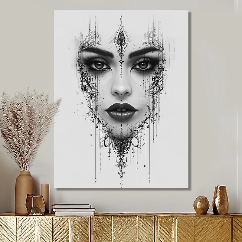 Art mural esprit méditatif portrait féminin monochrome