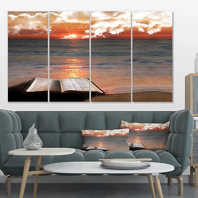 Open Bible Cloudy Sunset Canvas Wall Art