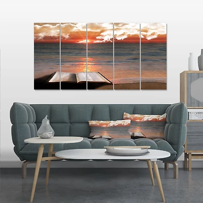 Open Bible Cloudy Sunset  Canvas Wall Art