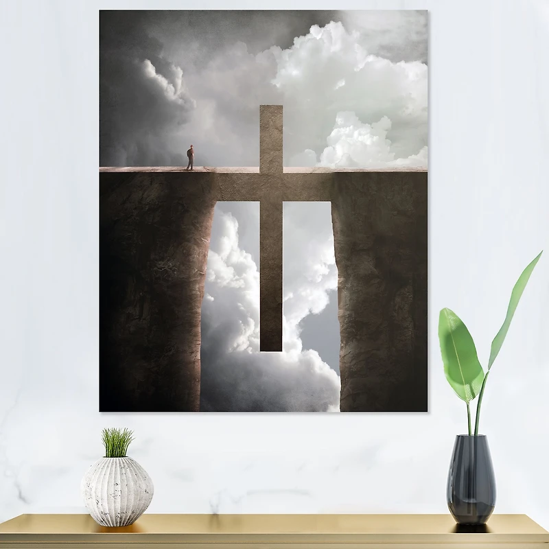 Big Cross between Two Cliffs Canvas Wall Art