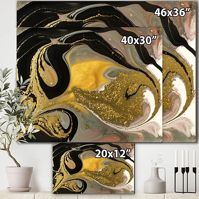 Toile « Gold and Black Marbled Rippled Texture I »