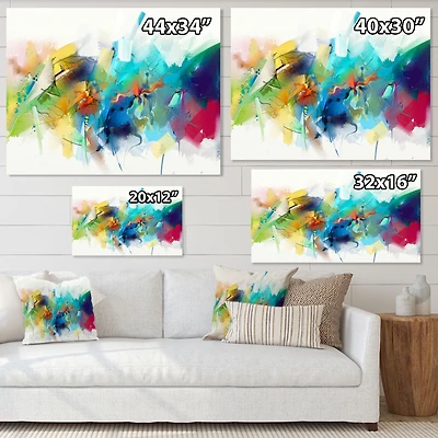Turquoise Story with Touches of Yellow and Red Canvas Wall Art Print
