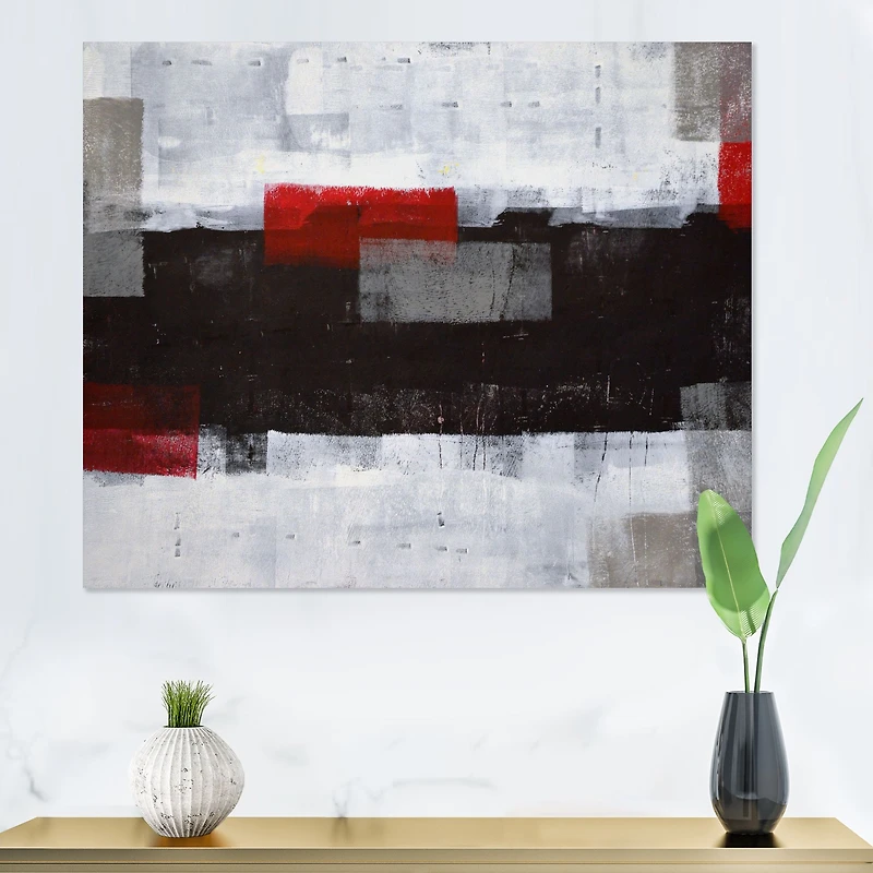 Toile « Grey and Red Abstract Art Painting »