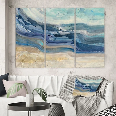 Coast Blue Sea Waves Watercolour  Canvas Art