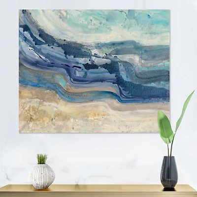 Coast Blue Sea Waves Watercolour Wood Canvas Art