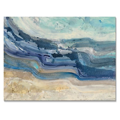 Coast Blue Sea Waves Watercolour Wood Canvas Art