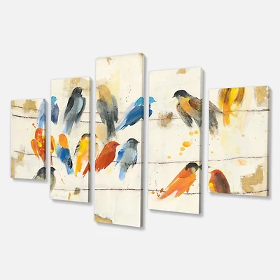 Multicolor Bird Meeting Canvas Wall Art Panels