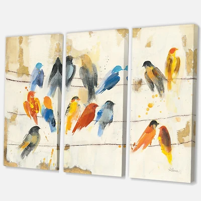 Multicolor Bird Meeting Canvas Wall Art - 3 panels