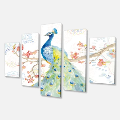 peacocks Watercolor II Canvas Wall Art