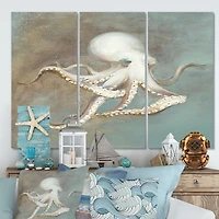 Octopus Treasures from the Sea Canvas Wall Art - 3 Panels