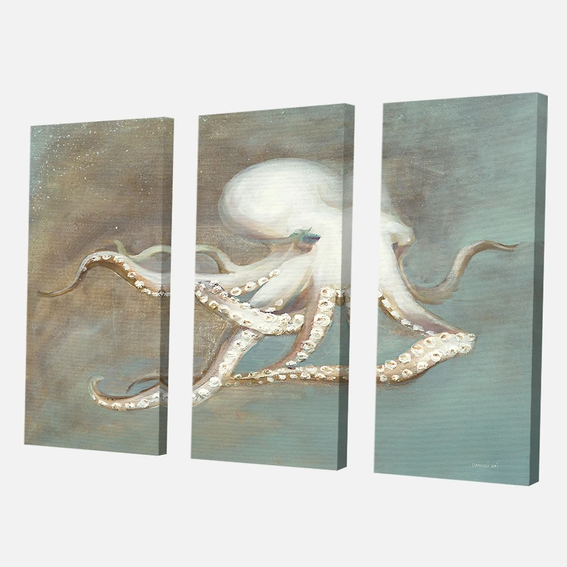 Octopus Treasures from the Sea Canvas Wall Art - 3 Panels