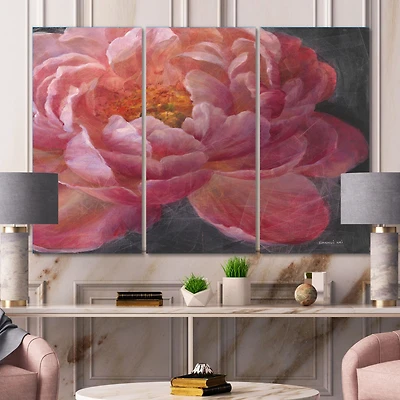 Vivid Pink Peonies I Canvas Wall Art - 3 Panels
