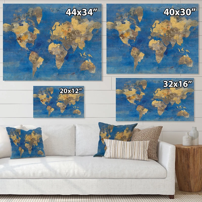 Golden Glam World Map  Wall Art