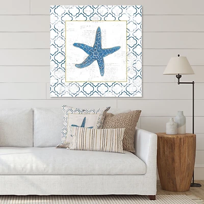 Navy Starfish with Gold  Canvas Wall Art