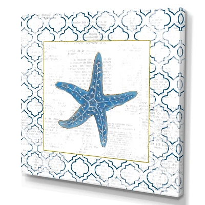Navy Starfish with Gold Canvas Wall Art