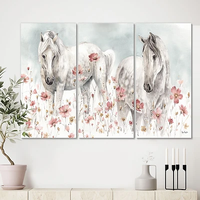 Watercolors Pink Wild Horses Canvas Wall Art