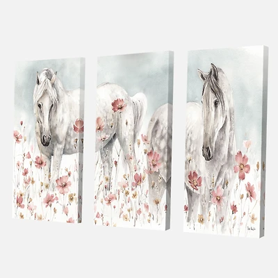 Watercolors Pink Wild Horses  Canvas Wall Art