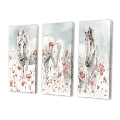 Watercolors Pink Wild Horses  Canvas Wall Art