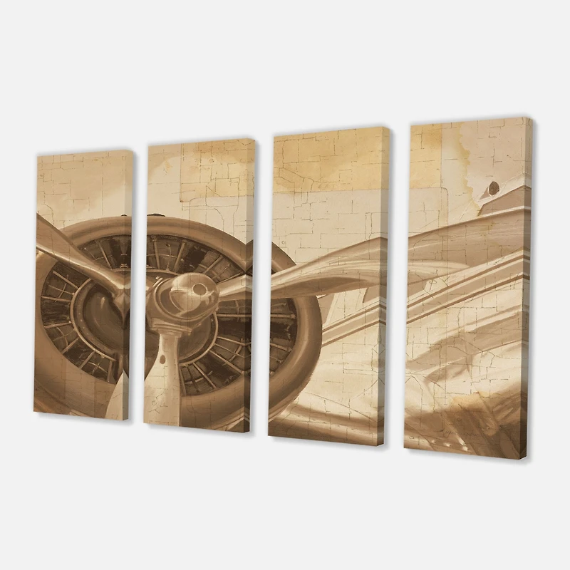 Retro Airplanes Sepia Canvas Wall Art
