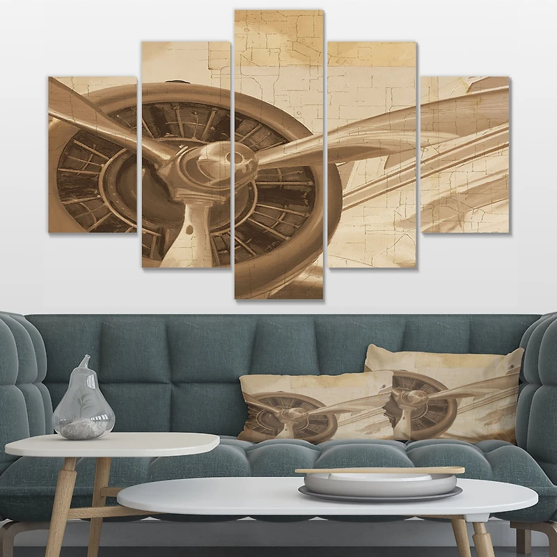 Retro Airplanes Sepia Canvas Wall Art