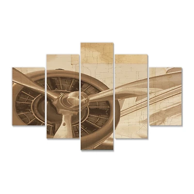Retro Airplanes Sepia Canvas Wall Art - 4 Panels