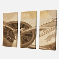 Retro Airplanes Sepia Canvas Wall Art
