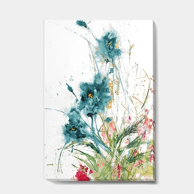 Toile « Wild Blue Abstract Farmhouse Flowers »