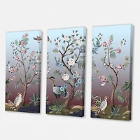 Chinoiserie with Birds and Peonies XI Canvas Wall Art - 3 Panels