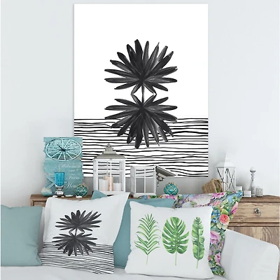 Black and White Tropical Leaf on Striped II Wall Art