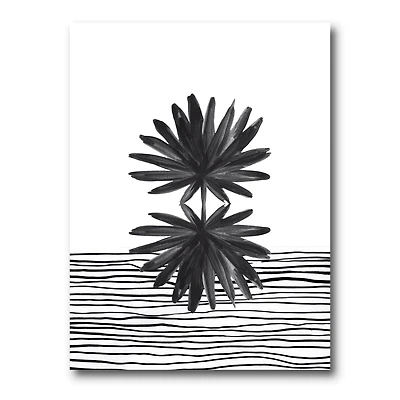 Black and White Tropical Leaf on Striped II  Wall Art