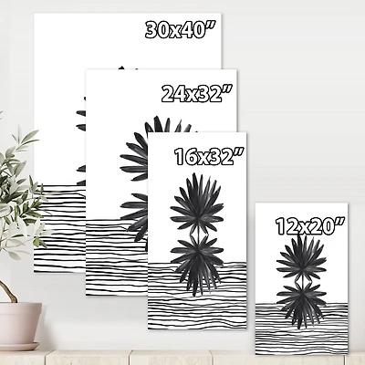 Toile « Black and White Tropical Leaf on Striped II »
