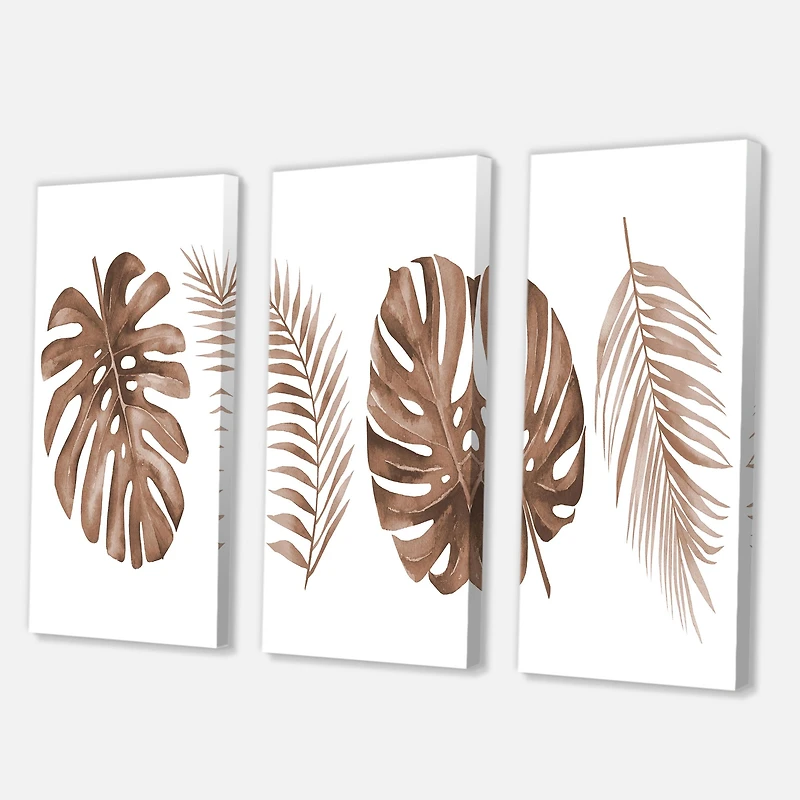 Tropical Monstera and Palm Leaf in Terracotta  Canvas Wall Art