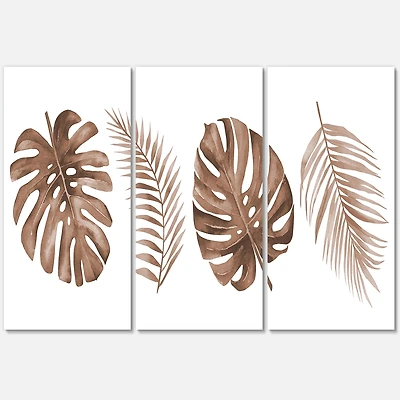 Tropical Monstera and Palm Leaf in Terracotta  Canvas Wall Art