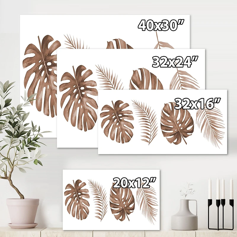 Tropical Monstera and Palm Leaf Terracotta  Wall Art