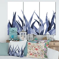 Navy Blue Agave Leaves Canvas Wall Art Panels