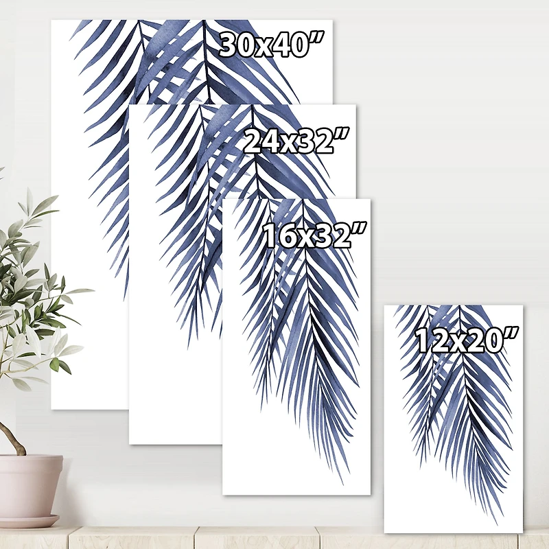 Blue Palm Leaves Abstract Tropical Branches  Wall Art