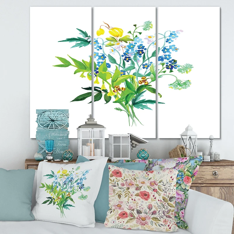 Meadow Flowers Garland Canvas Wall Art - 3 Panels