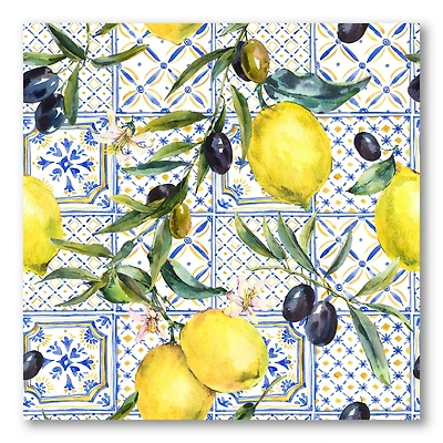Lemon Ornament on Blue al Pattern III  Wall Art