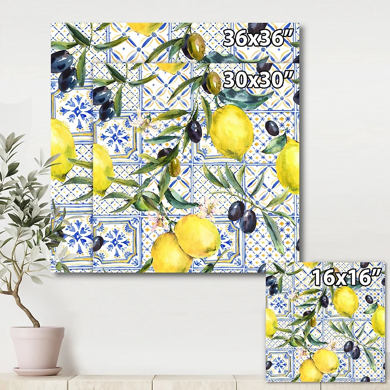 Lemon Ornament on Blue al Pattern III  Wall Art