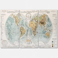 Ancient Map of The World II Canvas Wall Art - 3 Panels