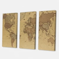 Ancient Map of The World III Canvas Wall Art - 3 Panels