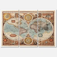 Ancient Map of The World VIII Canvas Wall Art - 3 Panels