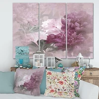 Vintage Purple and Pink Flowers II Canvas Wall Art - 3 Panels