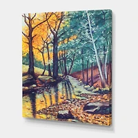 Landscape with River Autumn Forest Sunset  Wall Art
