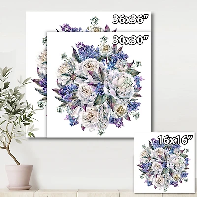 Bouquet Peonies White and Blue Wall Art